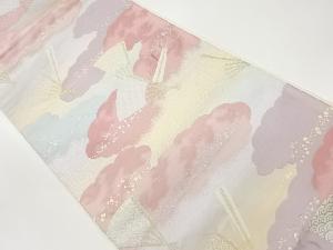 扇に古典柄・雲・波模様織出し袋帯